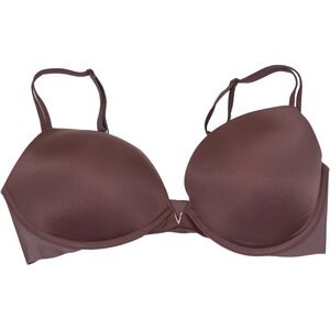 Victorias Secret‎ Push Up Bra Womens 34DD Mauve Gold V Hardware Rhinestone